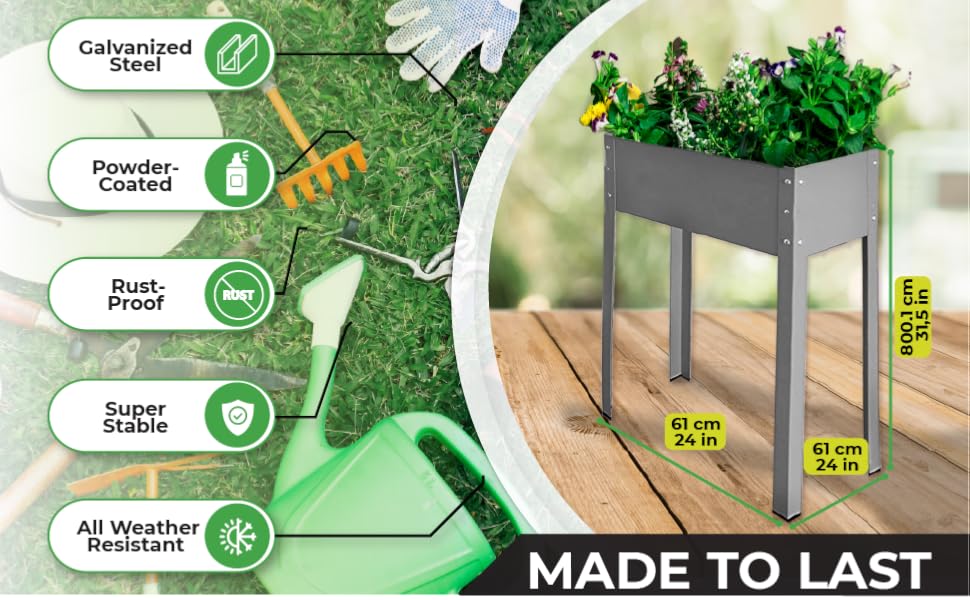 Biogreen Freising Metal Raised Bed – Galvanized Steel Planter Box for Patio & Balcony Gardening