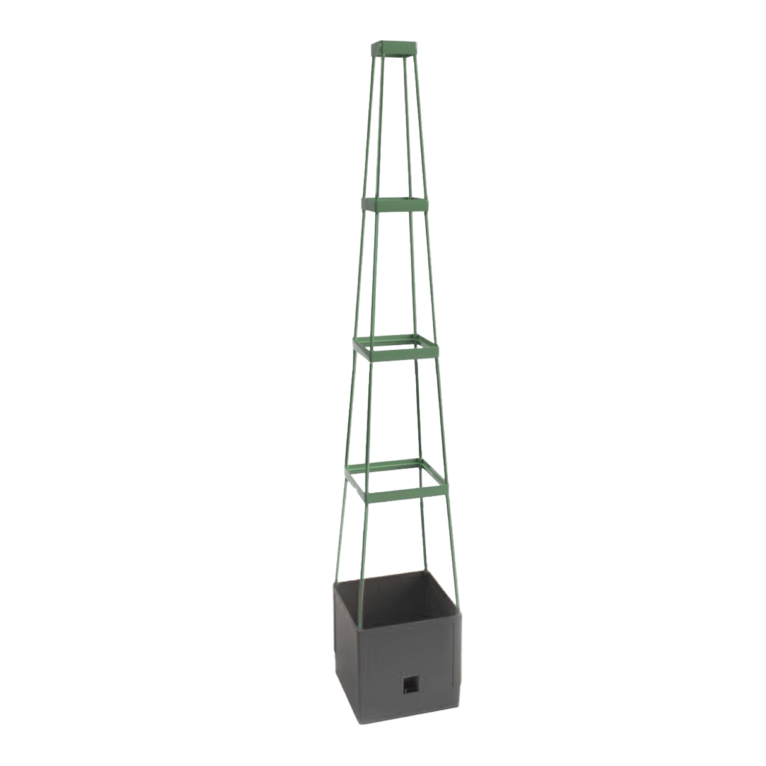 "Maxitom Plant Tower with four square supports and a base container, designed for vertical plant growth, perfect for climbing plants like tomatoes, cucumbers, and beans."