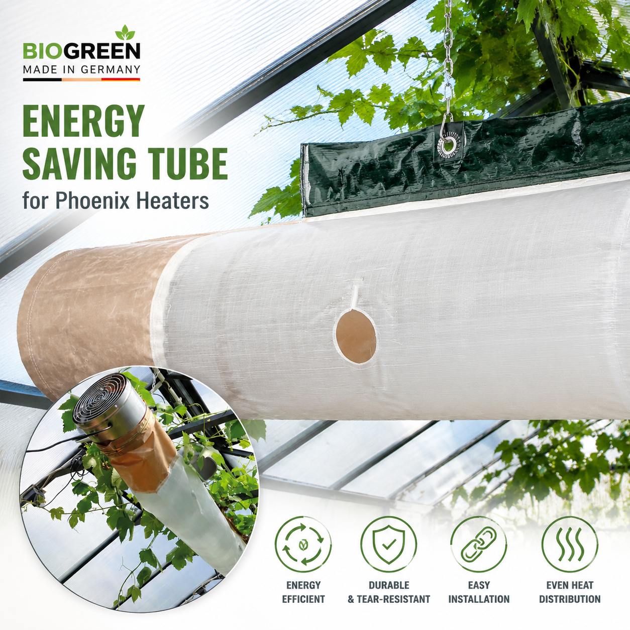 Biogreen Phoenix Greenhouse Heater Tube – Even Heat Flow