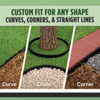 "Flexible lawn edging custom fit for any shape: curves around trees, circular garden borders, and corner alignments."