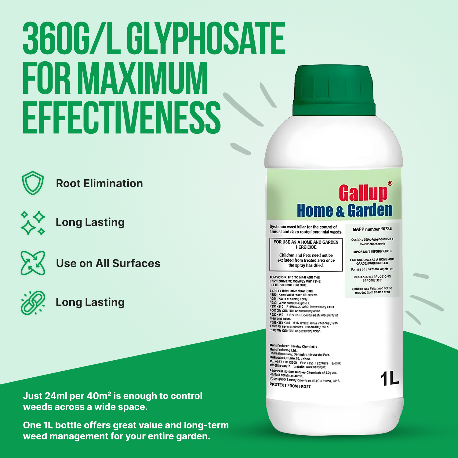 Gallup glyphosate weed killer 1L concentrate with 360g/L for powerful weed control