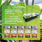 Biogreen Product Quality and Awards – The image features the Biogreen logo and highlights the brand's commitment to quality. It mentions that all products are developed in Germany and undergo a rigorous two-year testing phase before being mass-produced. The image also displays several awards, including "Top Marke Garten" and "1. Platz" from TEST Bild, awarded in 2020, 2021, 2022, 2023, and 2024, showcasing the brand’s recognition for excellence in garden products.
