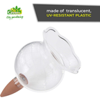 Biogreen Hydro Bloom Self-Watering Globe – The image shows the Biogreen Hydro Bloom Self-Watering Globe made from translucent, UV-resistant plastic. The globe features a fluted top and a clay spike at the bottom, designed for efficient self-watering by slowly releasing moisture into the soil. The product is labeled as ideal for city gardening, offering an eco-friendly, durable solution for plant care.