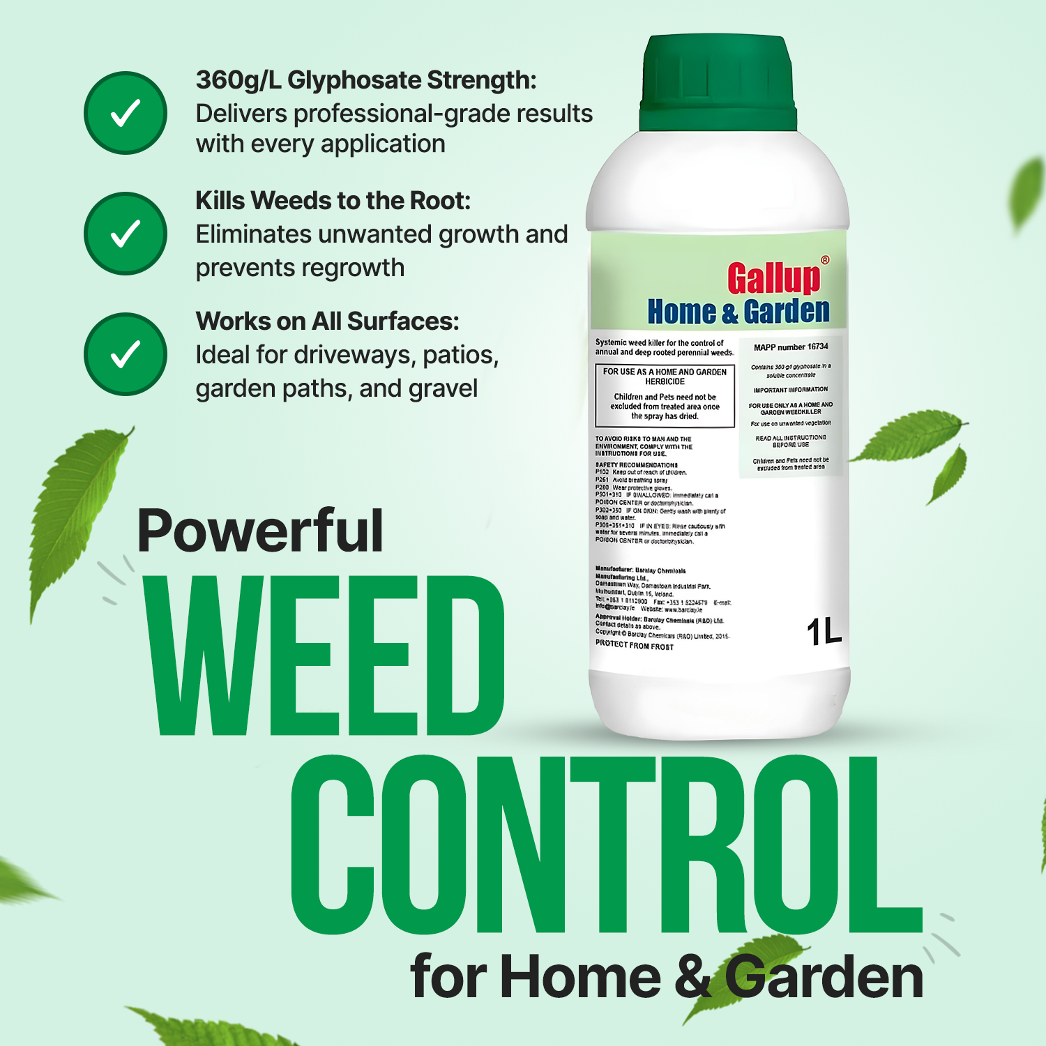 Gallup glyphosate weed killer 1L for powerful home and garden weed control