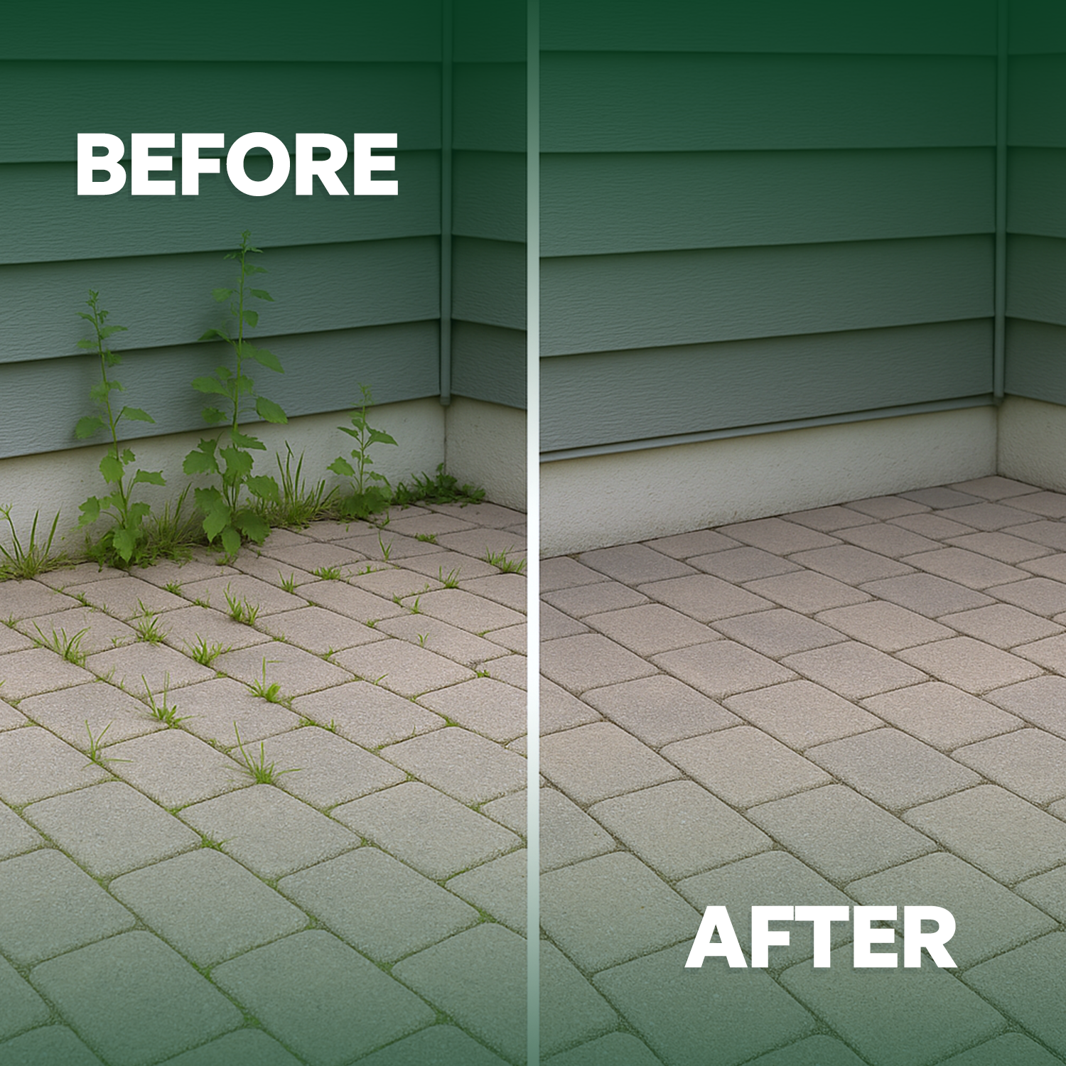 Before and after driveway weed removal using Rosate 360 TF glyphosate weedkiller