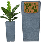 Moorgreen Malahide tall square planter dark grey ribbed design 51x26cm indoor outdoor plant pot with plant