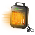 Biogreen Tropic 2kW portable heater with orange glowing heating element and fan, designed for greenhouse or room heating, showcasing the compact and durable design with a carry handle.
