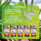 This image showcases Biogreen products, emphasizing their development in Germany. It highlights the V-Hook Stainless Steel Clips as part of the product lineup, which has undergone a two-year test phase before being ready for production. Additionally, the image features awards from TESTBild, including the Top Marke Garten recognition for 2020, 2021, 2022, and 2023 with 1st place awards. The quality of Biogreen products is underscored by their rigorous testing and proven results.
