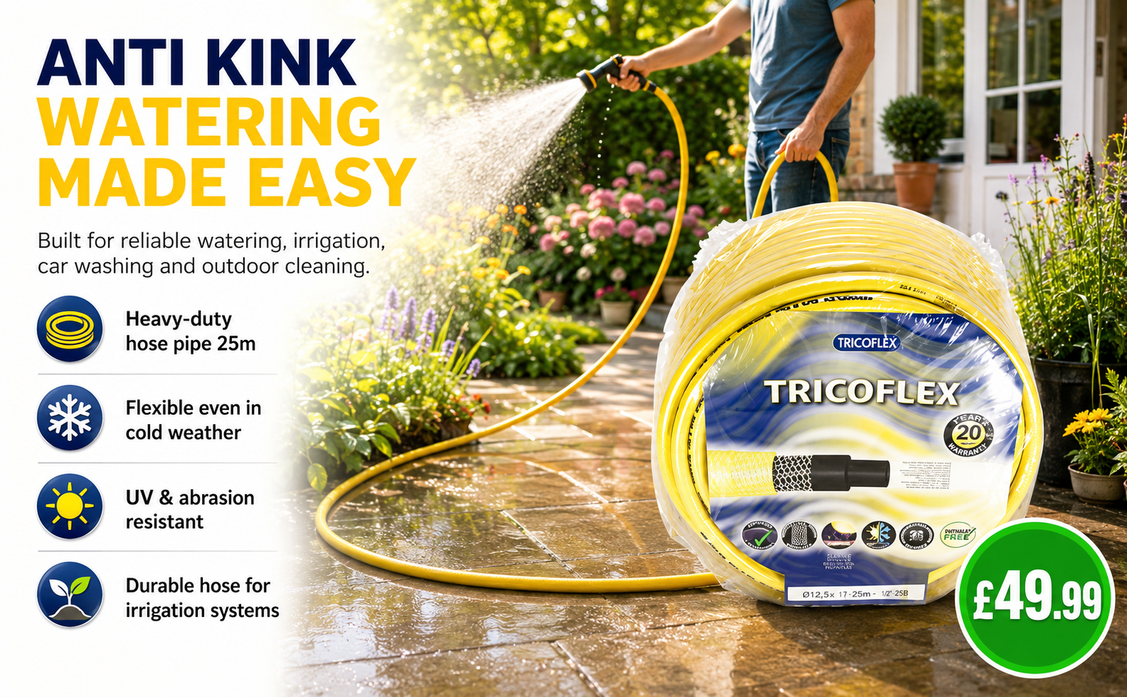 Tricoflex Anti Kink Garden Hose 25m – Heavy Duty