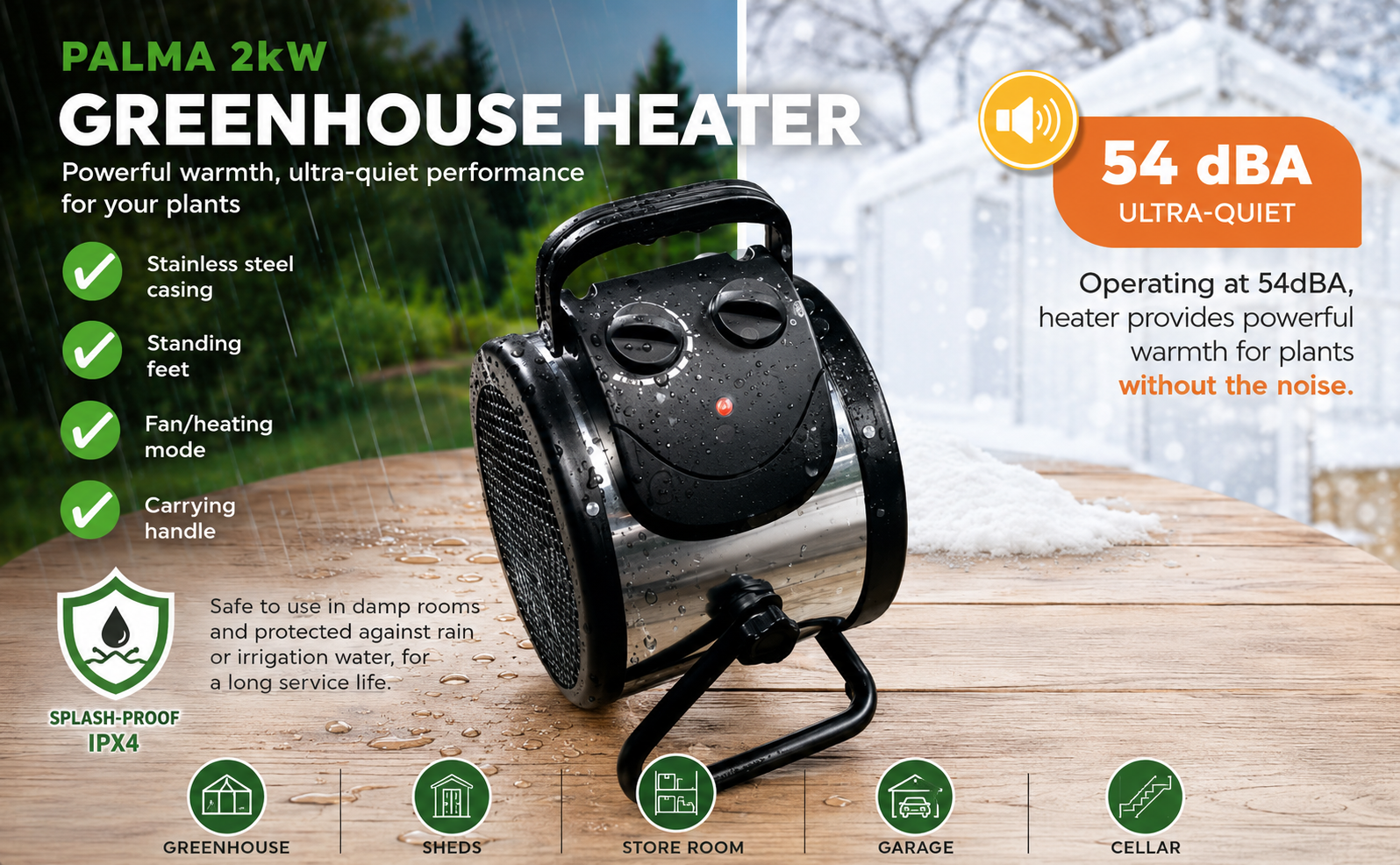 Bio Green Palma Electric Greenhouse Heater 2kW – Splash-Proof