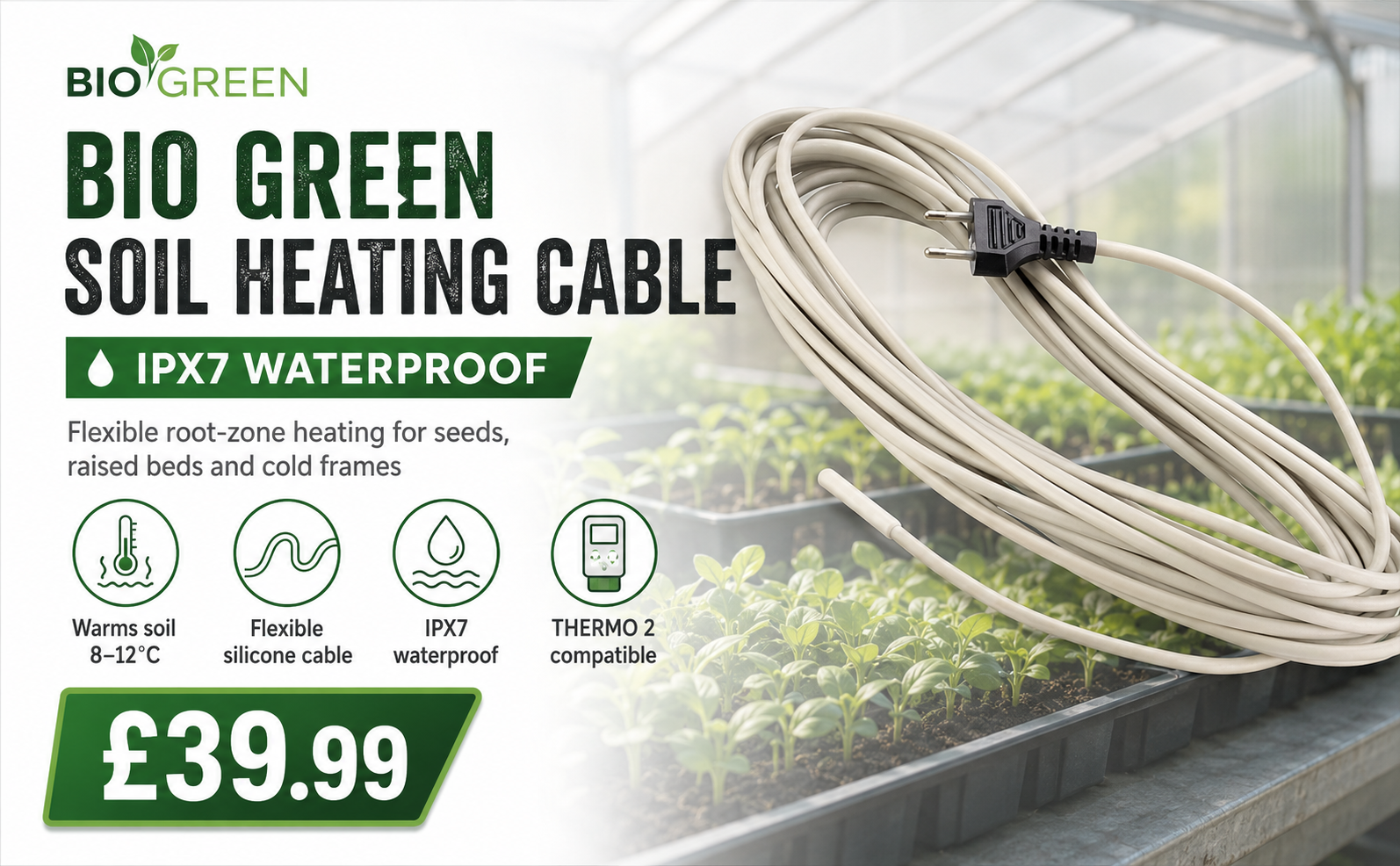Bio Green Soil Heating Cable – IPX7 Waterproof