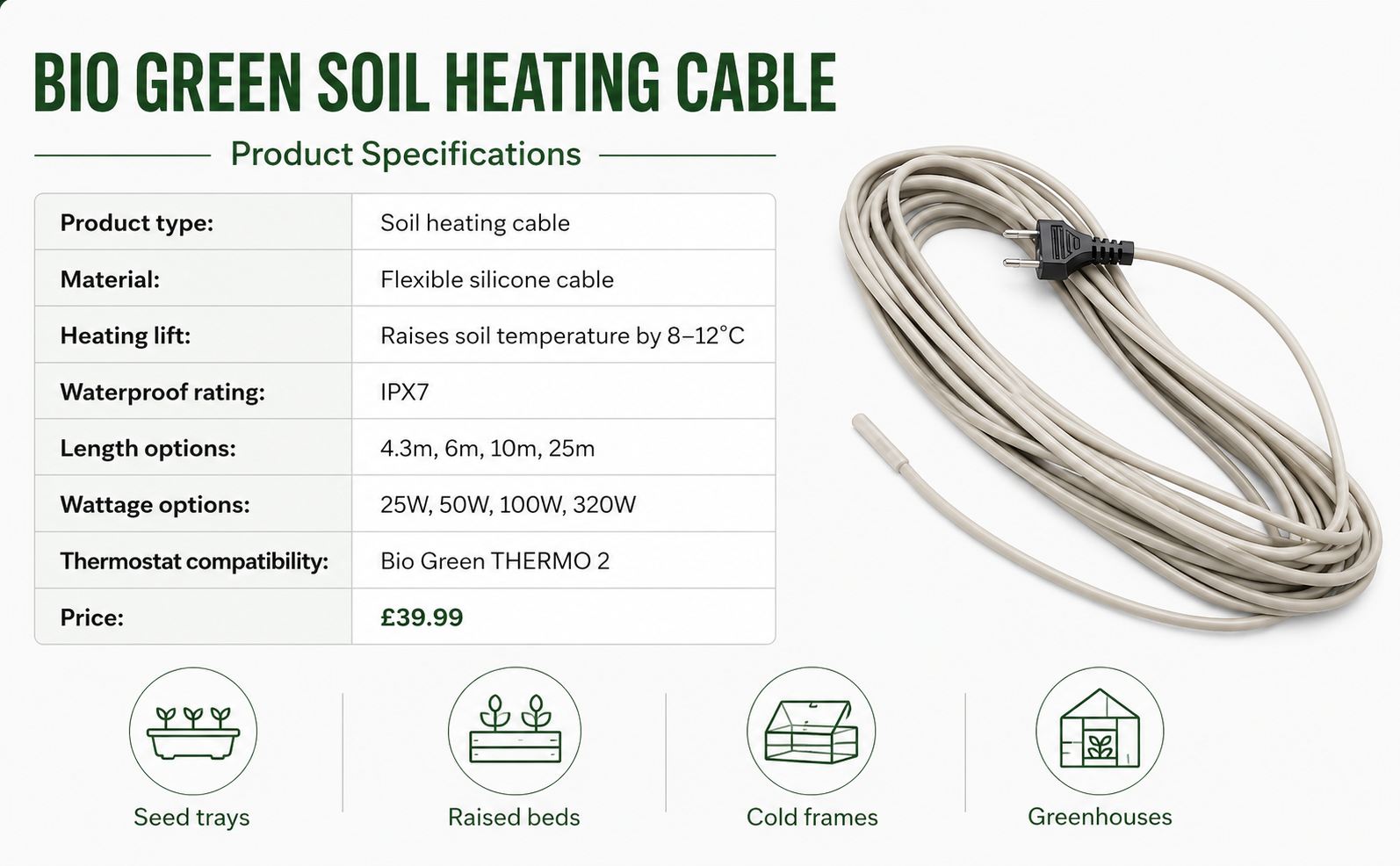 Bio Green Soil Heating Cable – IPX7 Waterproof