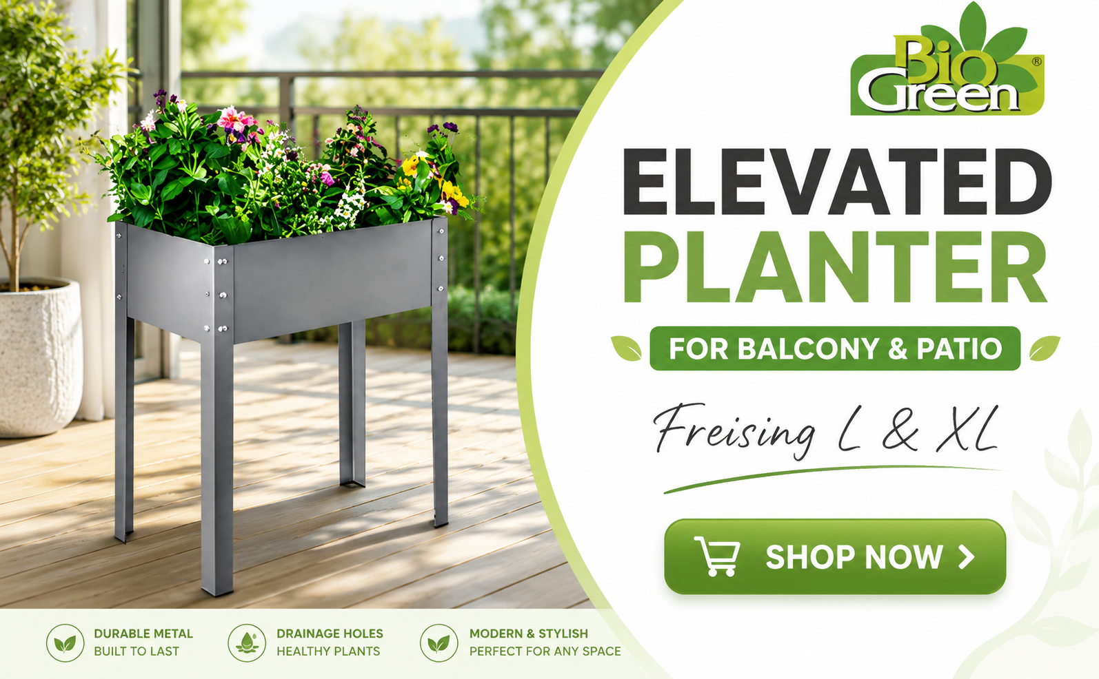 Biogreen Freising Metal Raised Garden Bed with Drainage – Patio