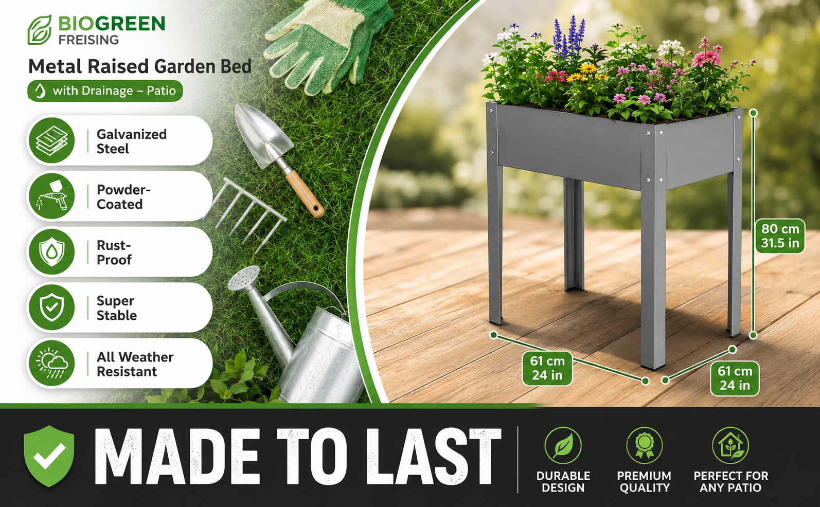 Biogreen Freising Metal Raised Garden Bed with Drainage – Patio