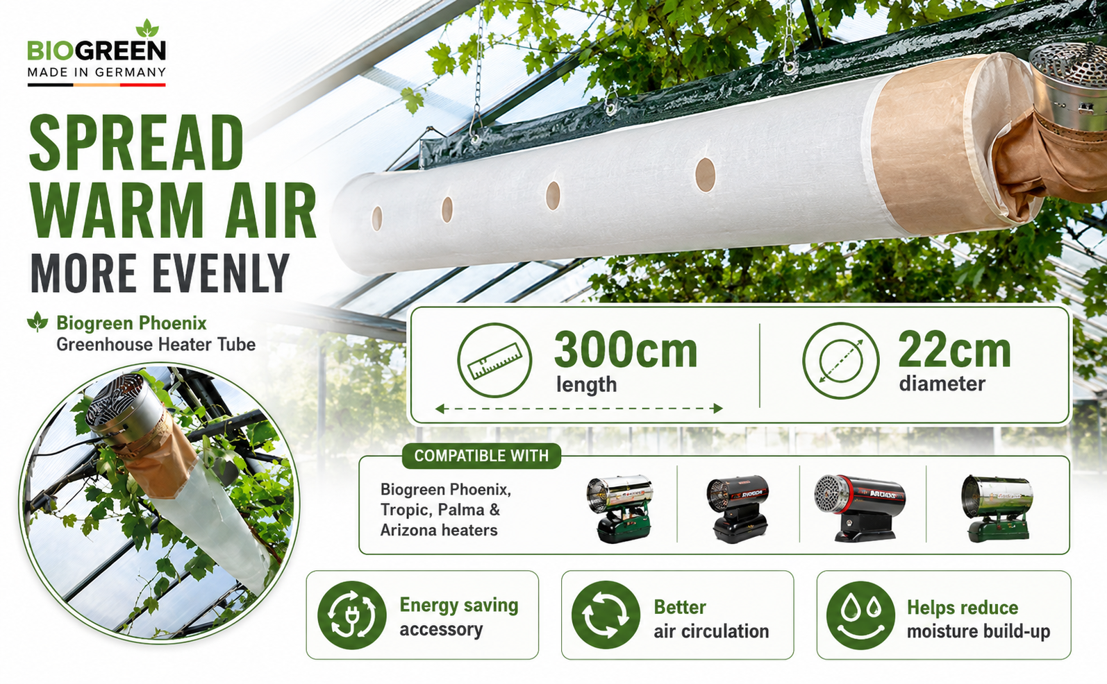 Biogreen Phoenix Greenhouse Heater Tube – Even Heat Flow