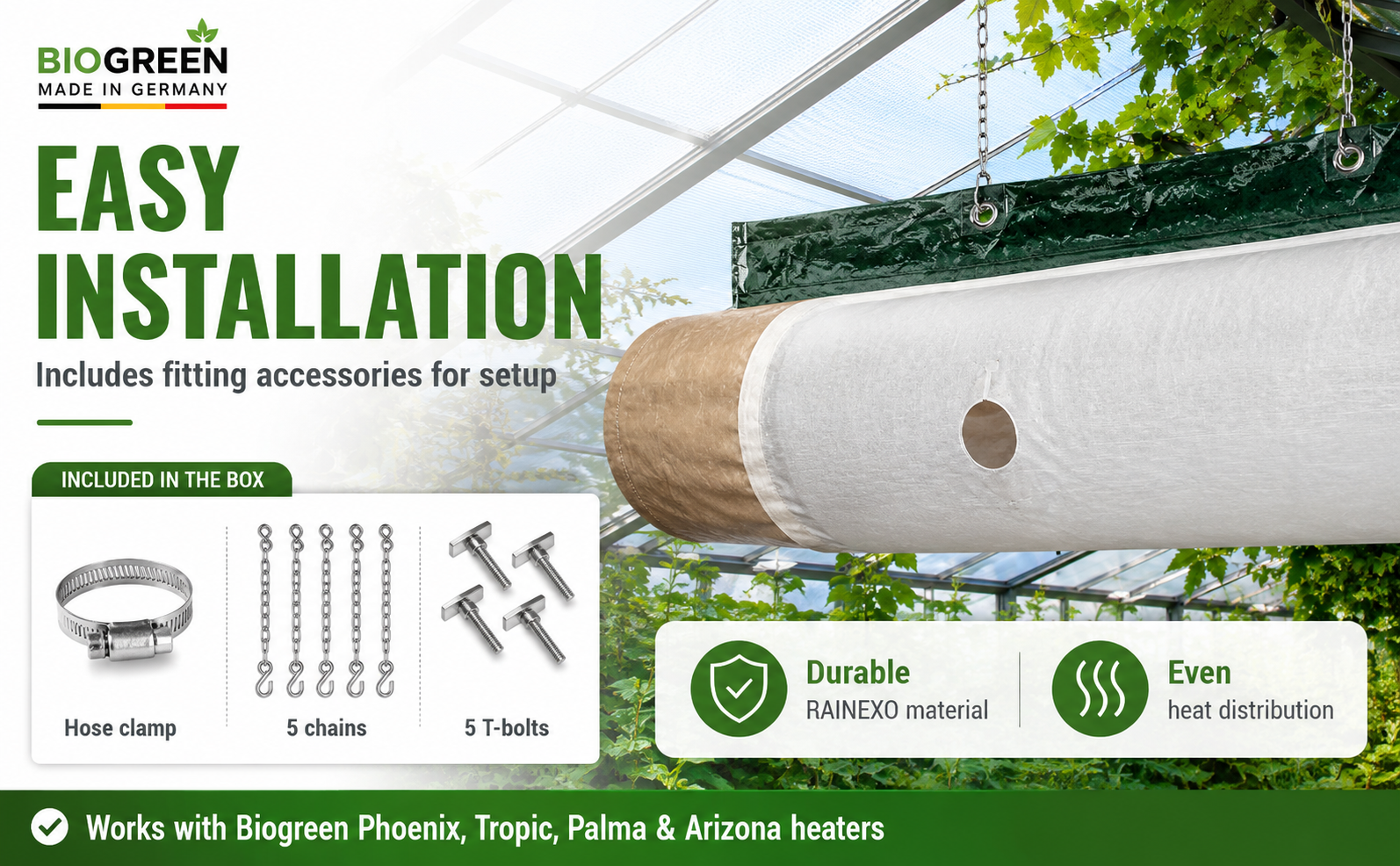 Biogreen Phoenix Greenhouse Heater Tube – Even Heat Flow