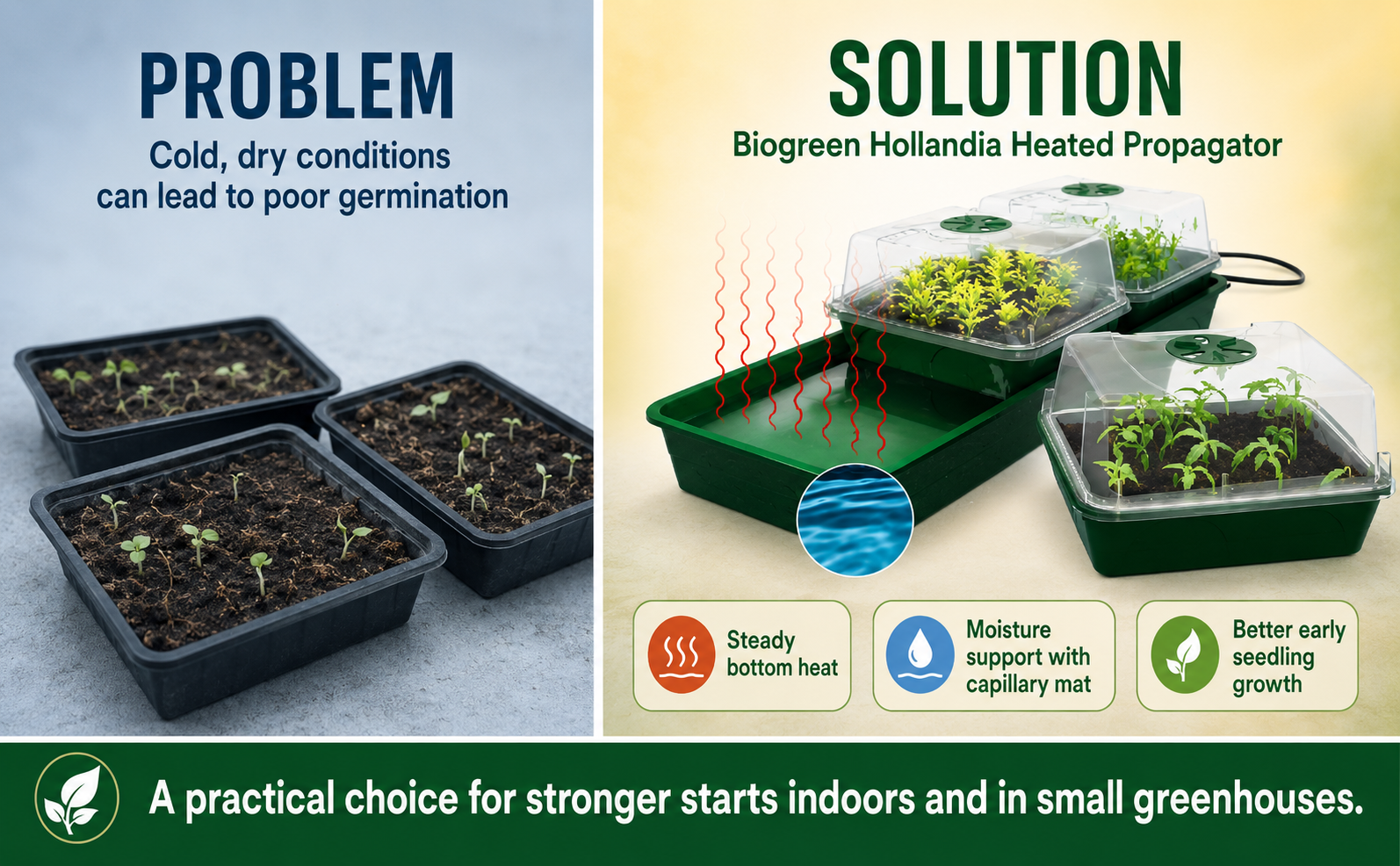 Biogreen Hollandia Heated Propagator 1.4L Tank – 3 Chambers