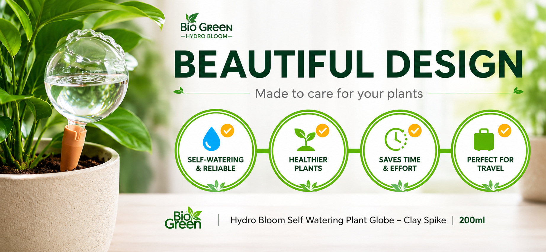 Biogreen Hydro Bloom Self Watering Plant Globe – Clay Spike