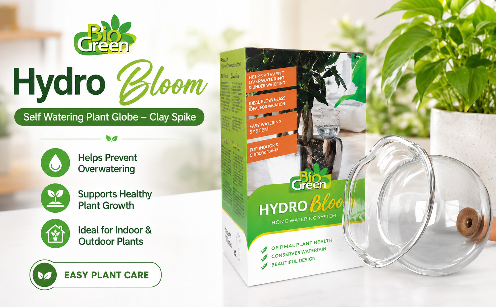 Biogreen Hydro Bloom Self Watering Plant Globe – Clay Spike