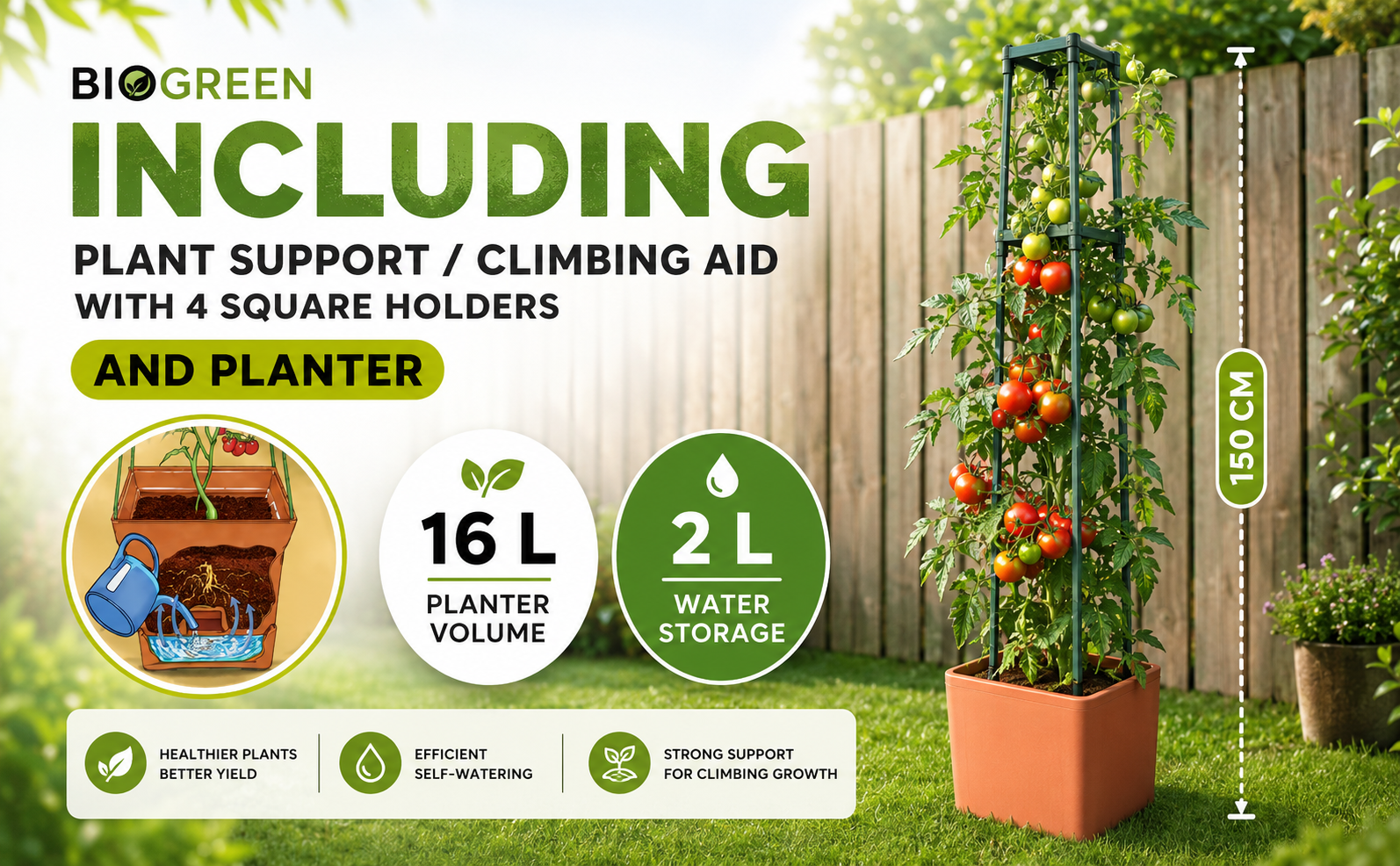 Biogreen Maxitom Tomato Planter with Support – 16L