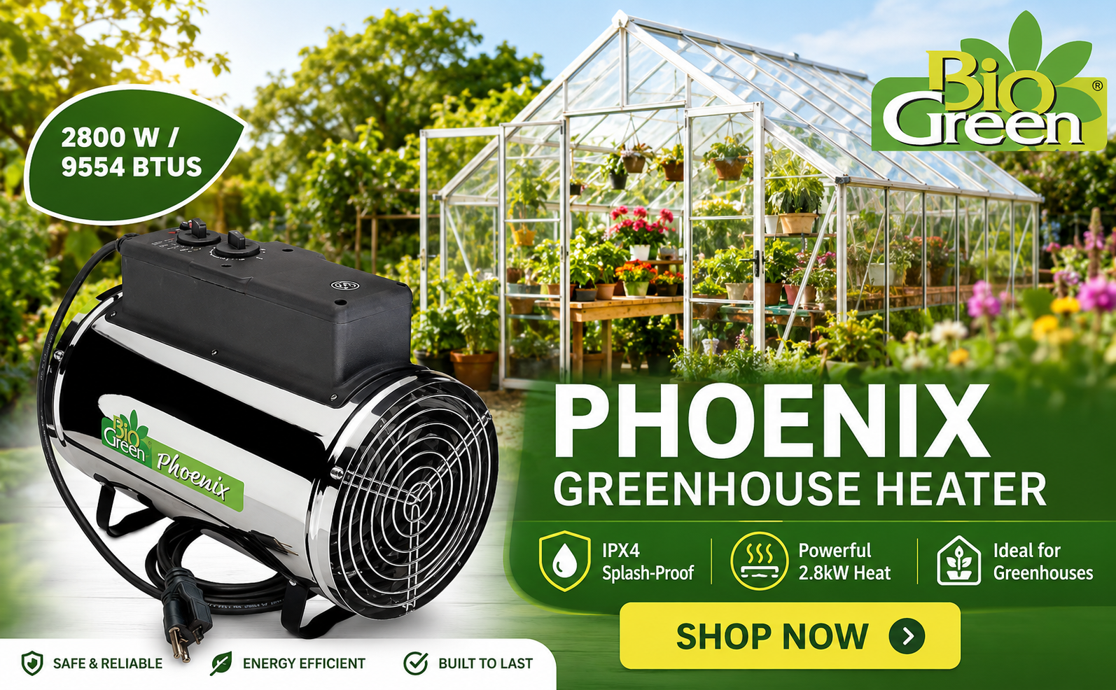 Biogreen Phoenix Electric Greenhouse Heater 2.8kW – IPX4