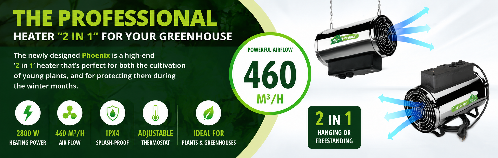 Biogreen Phoenix Electric Greenhouse Heater 2.8kW – IPX4