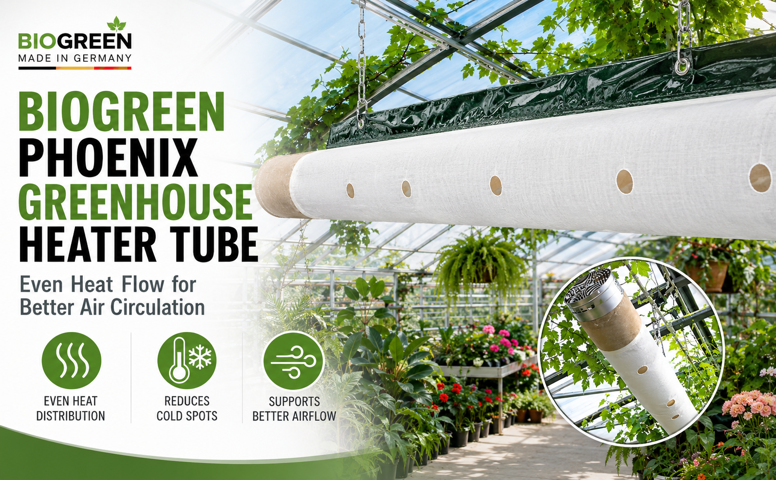 Biogreen Phoenix Greenhouse Heater Tube – Even Heat Flow