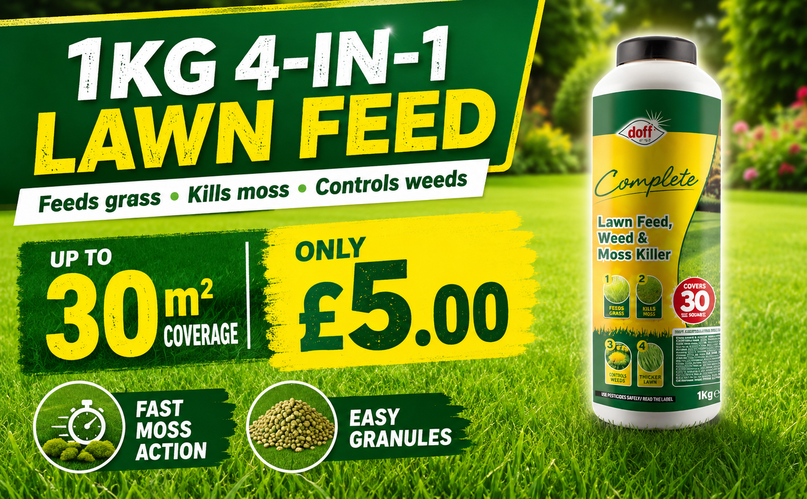 Doff Weed And Moss Killer 1kg – 4 In 1 Lawn Feed