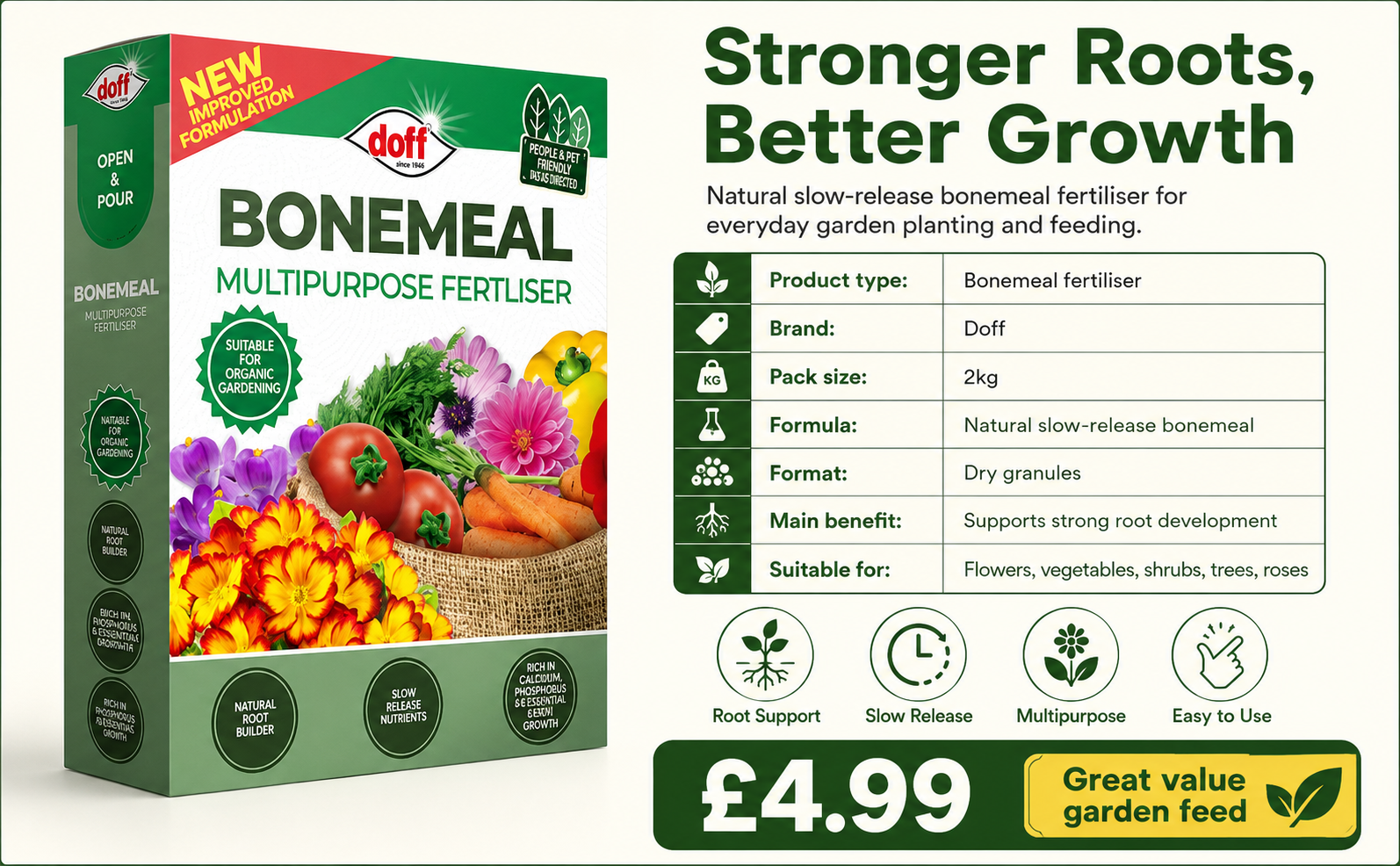 Doff Bonemeal Fertiliser 2kg – Slow Release Plant Food
