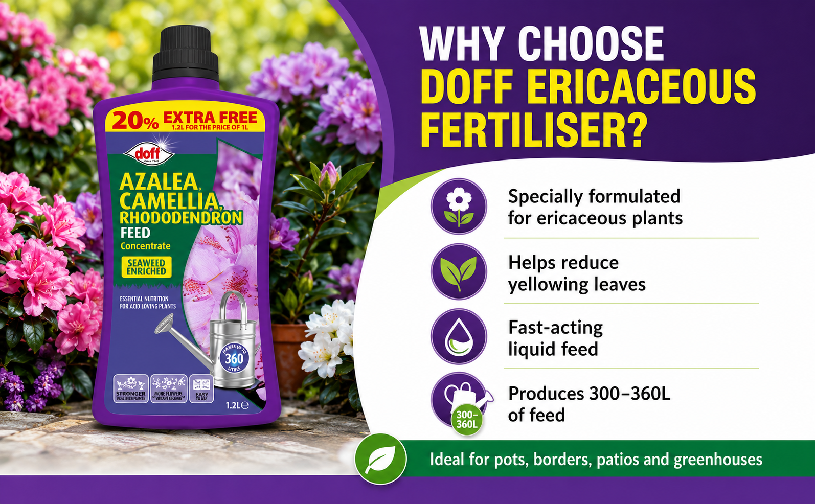 Doff Ericaceous Fertiliser 1.2L – 360L Concentrate