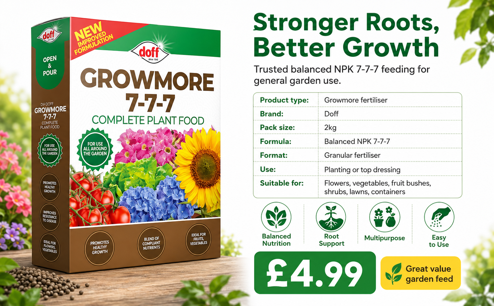 Doff Growmore Fertiliser 2kg – Balanced Garden Feed