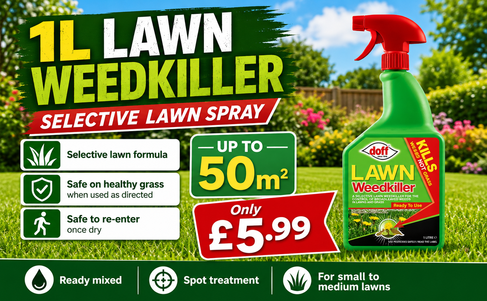 Doff Lawn Weedkiller 1L – Selective Lawn Spray