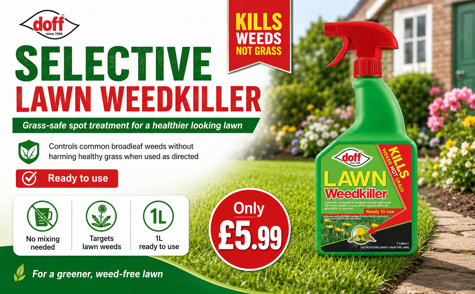 Doff Lawn Weedkiller 1L – Selective Lawn Spray