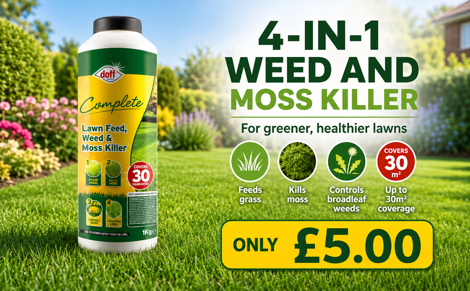 Doff Weed And Moss Killer 1kg – 4 In 1 Lawn Feed