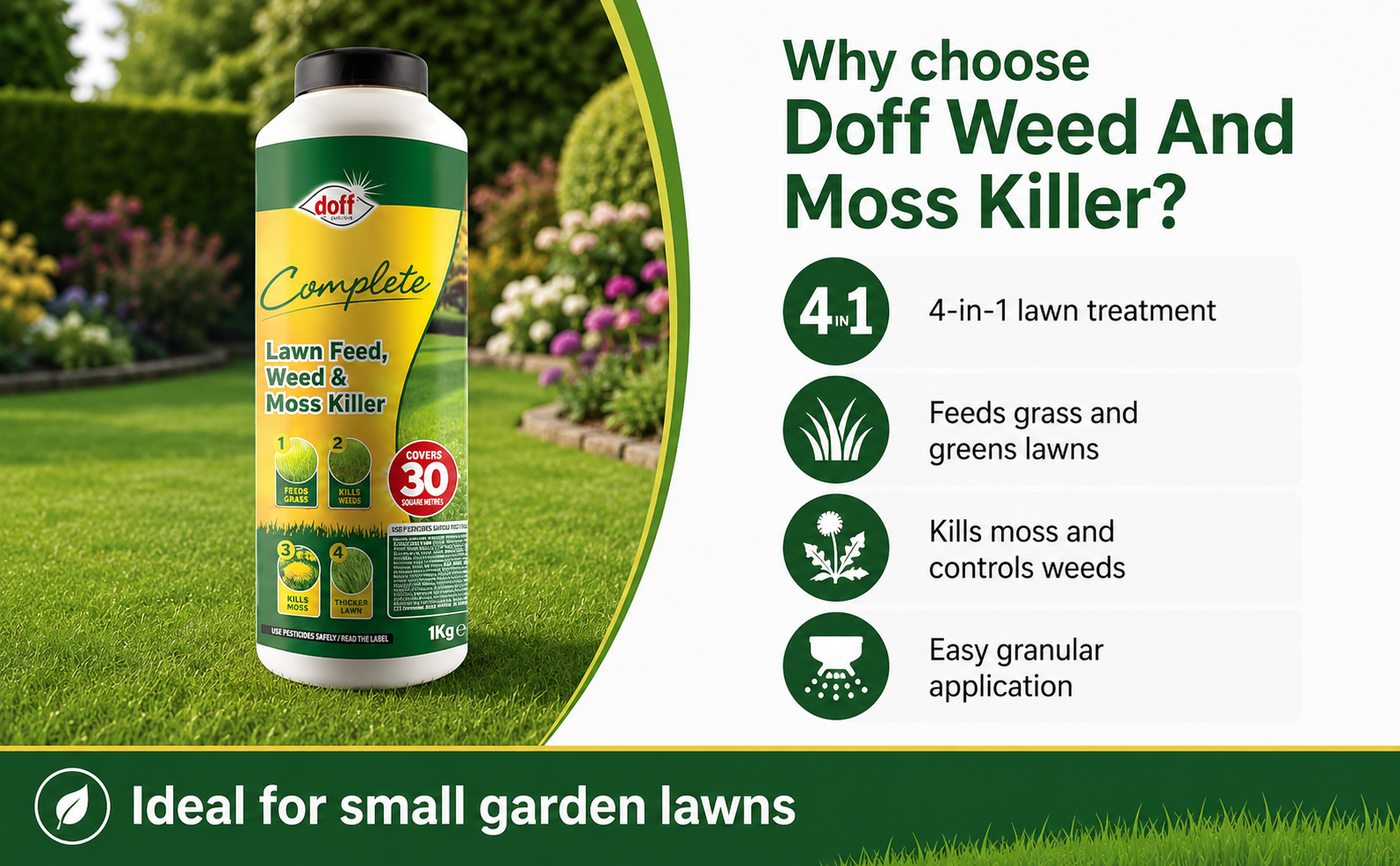 Doff Weed And Moss Killer 1kg – 4 In 1 Lawn Feed