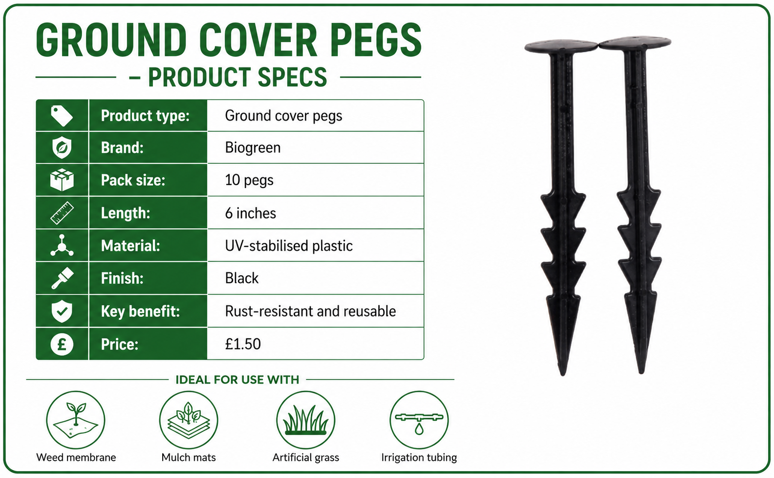 Ground Cover Pegs 10 Pack – Rust Proof Plastic