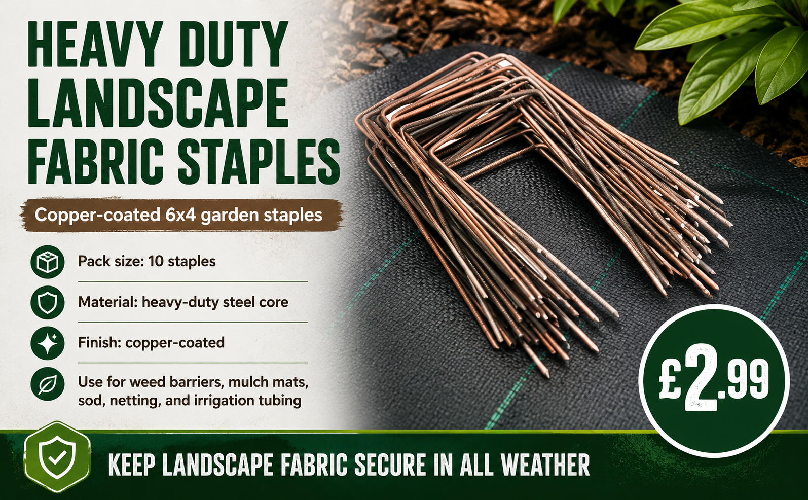 Landscape Fabric Staples 6x4 Copper Coated – Heavy Duty