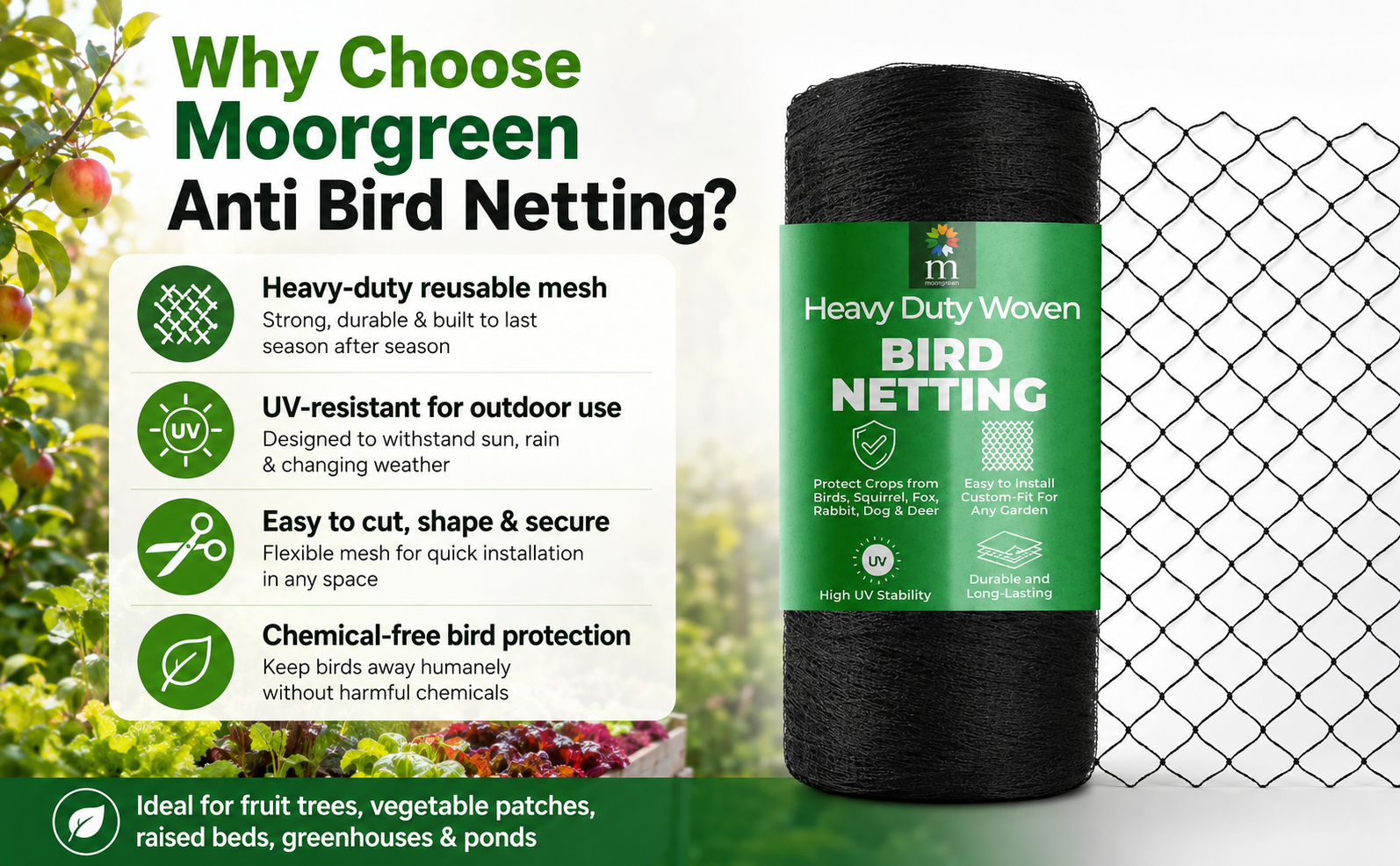 Moorgreen Anti Bird Netting – Heavy Duty Garden Mesh