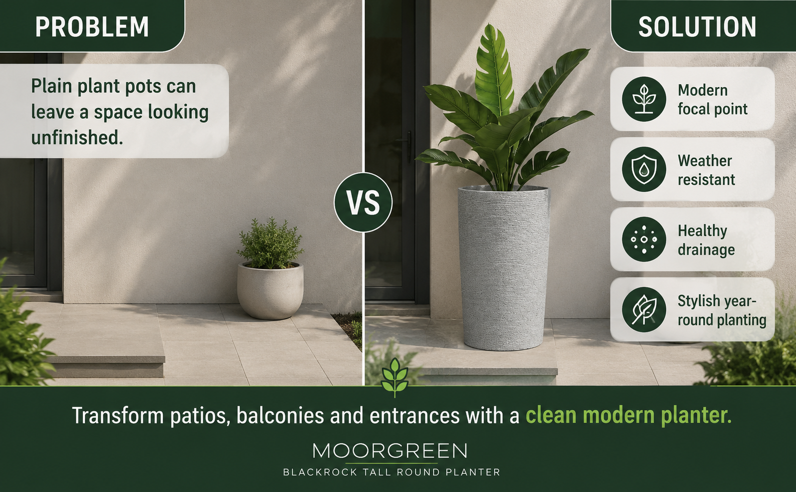 Moorgreen Blackrock Tall Round Planter – Frost Resistant