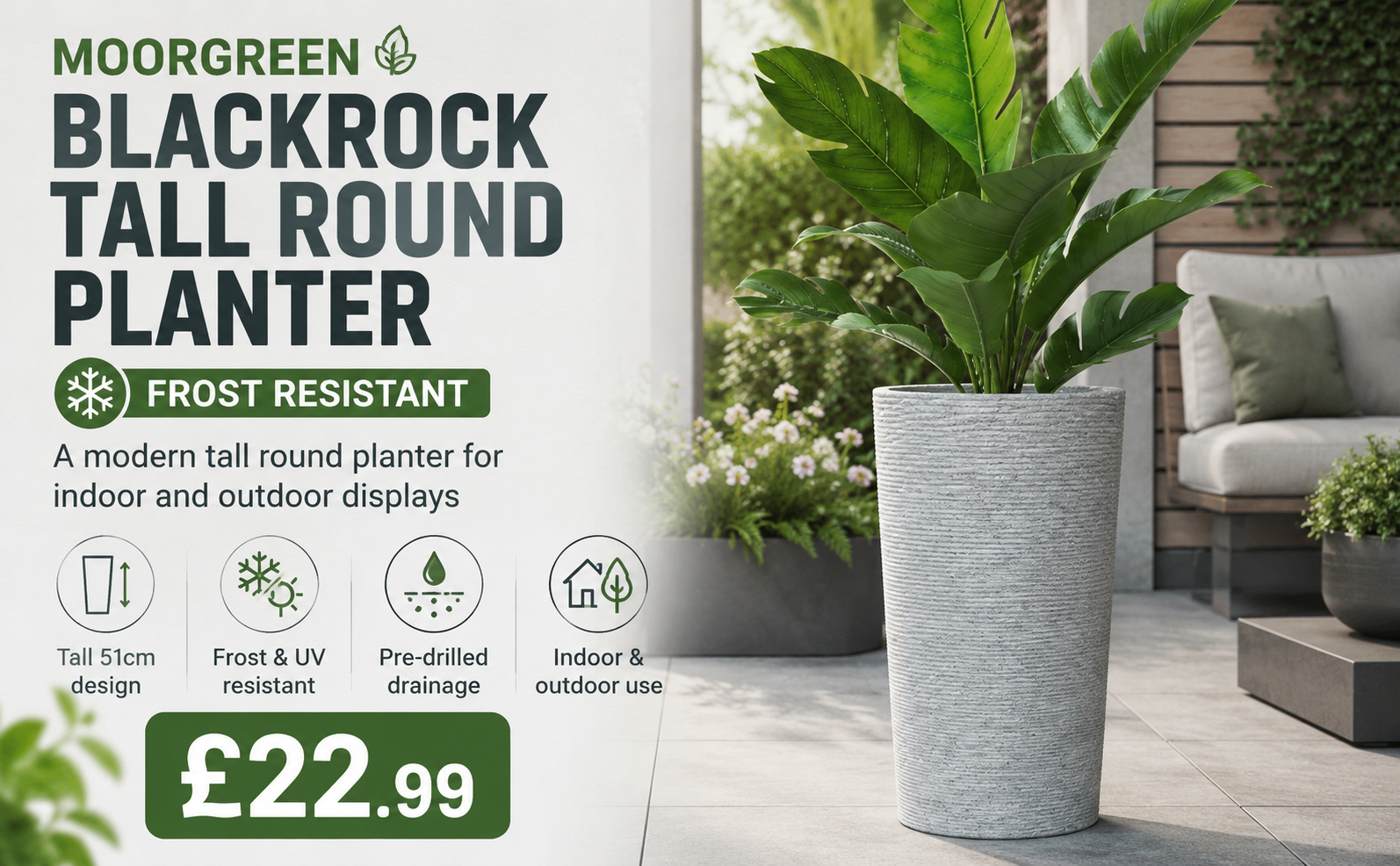 Moorgreen Blackrock Tall Round Planter – Frost Resistant