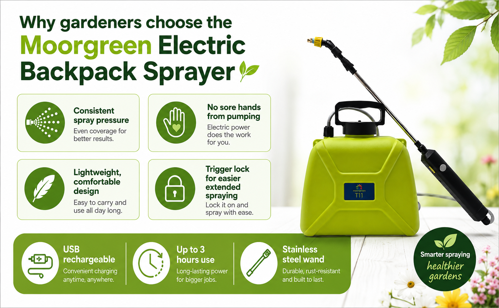Moorgreen Electric Backpack Sprayer – USB Rechargeable