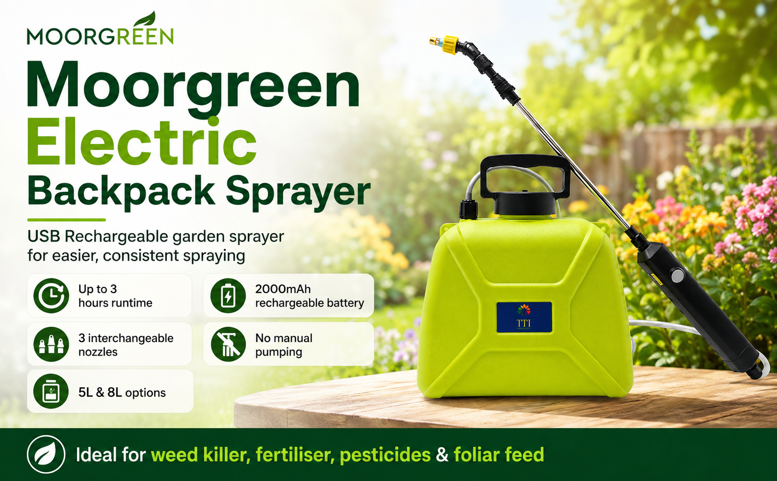 Moorgreen Electric Backpack Sprayer – USB Rechargeable