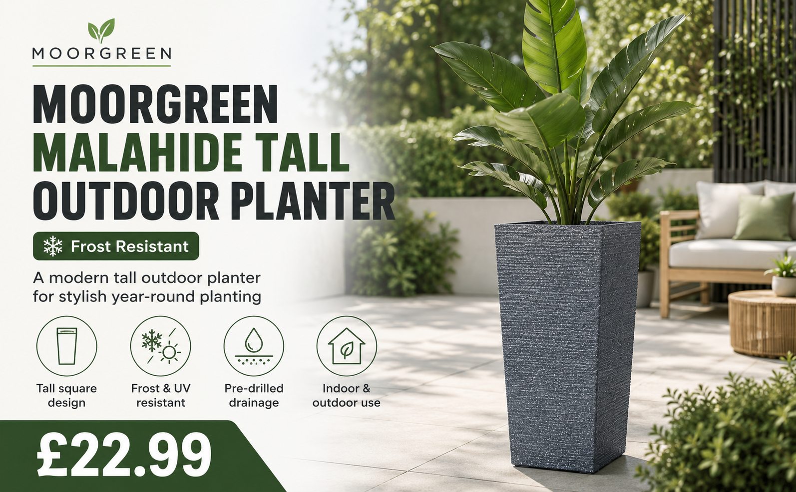 Moorgreen Malahide Tall Outdoor Planter – Frost Resistant