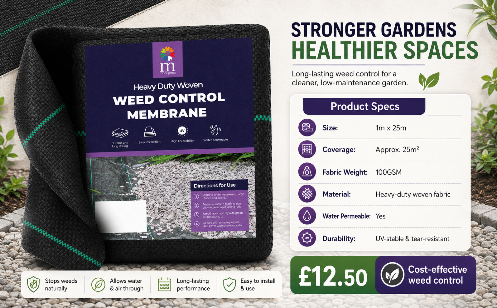 Moorgreen Weed Control Membrane 1m x 25m – 100GSM