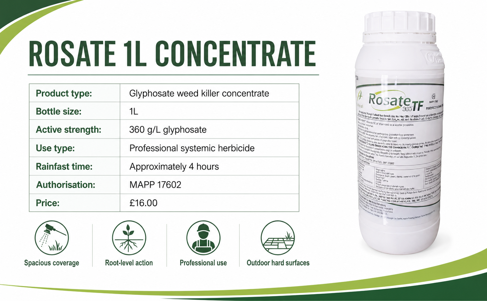 Rosate Glyphosate Weed Killer 1L – 360g/L Concentrate
