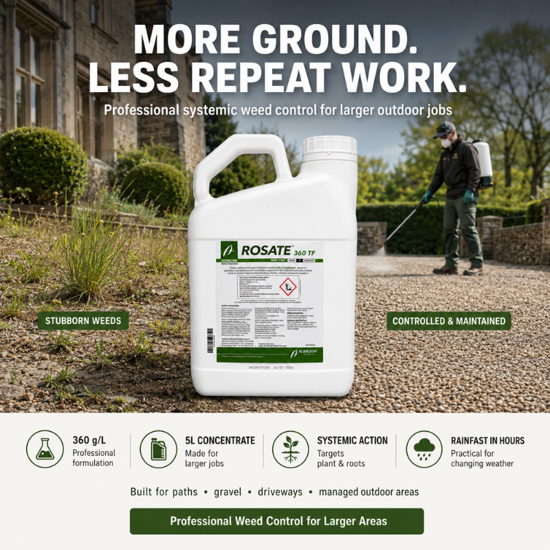 Rosate 360 TF 5L professional weed killer for larger outdoor areas including gravel paths driveways and managed grounds