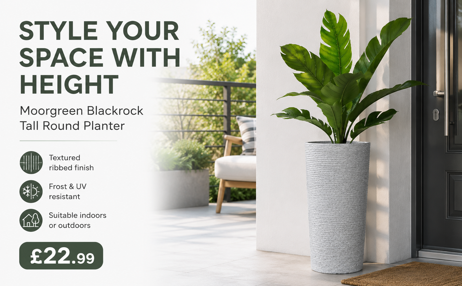 Moorgreen Blackrock Tall Round Planter – Frost Resistant