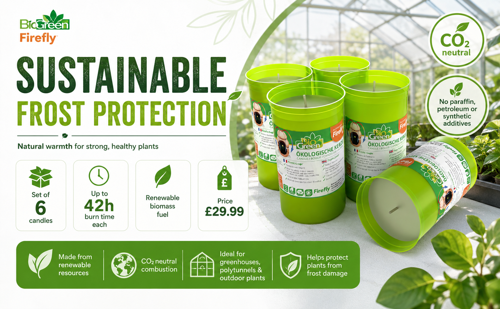 Biogreen Firefly Greenhouse Frost Protection Candles – 42h