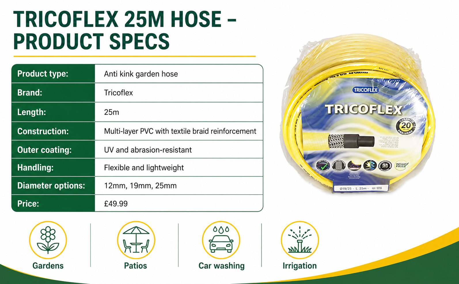 Tricoflex Anti Kink Garden Hose 25m – Heavy Duty