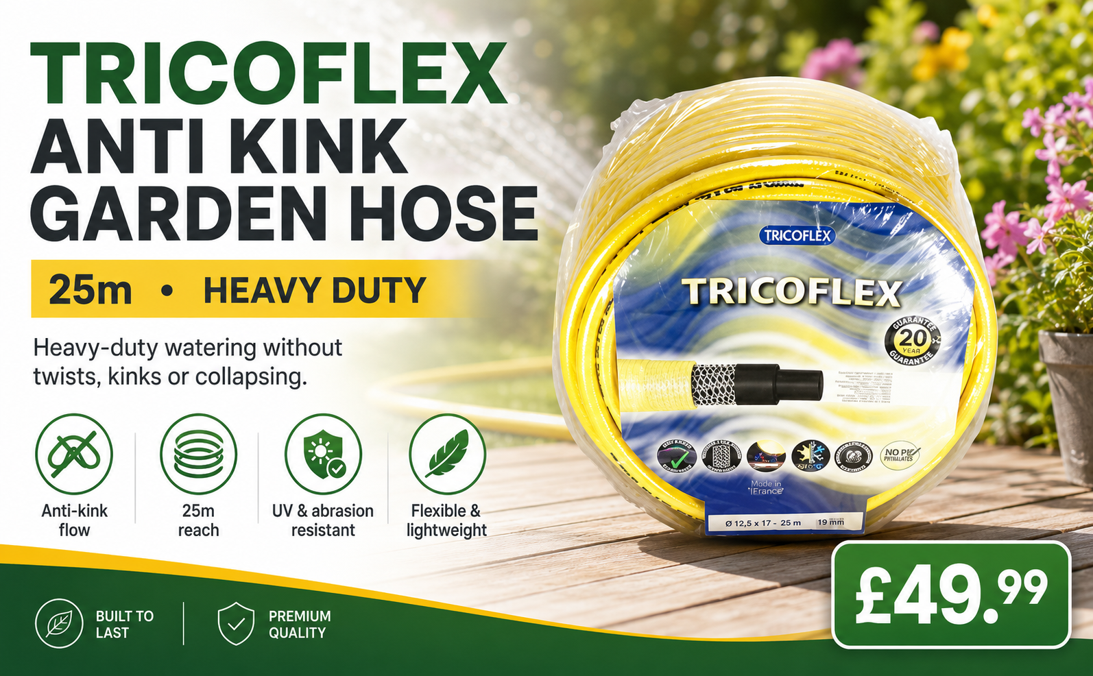 Tricoflex Anti Kink Garden Hose 25m – Heavy Duty